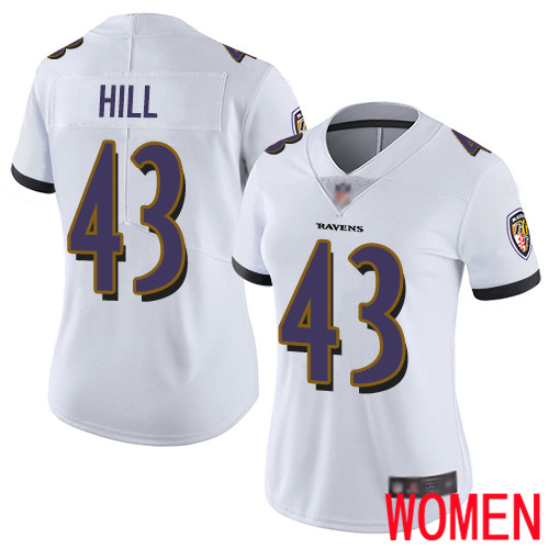 Baltimore Ravens Limited White Women Justice Hill Road Jersey NFL Football #43 Vapor Untouchable->youth nfl jersey->Youth Jersey